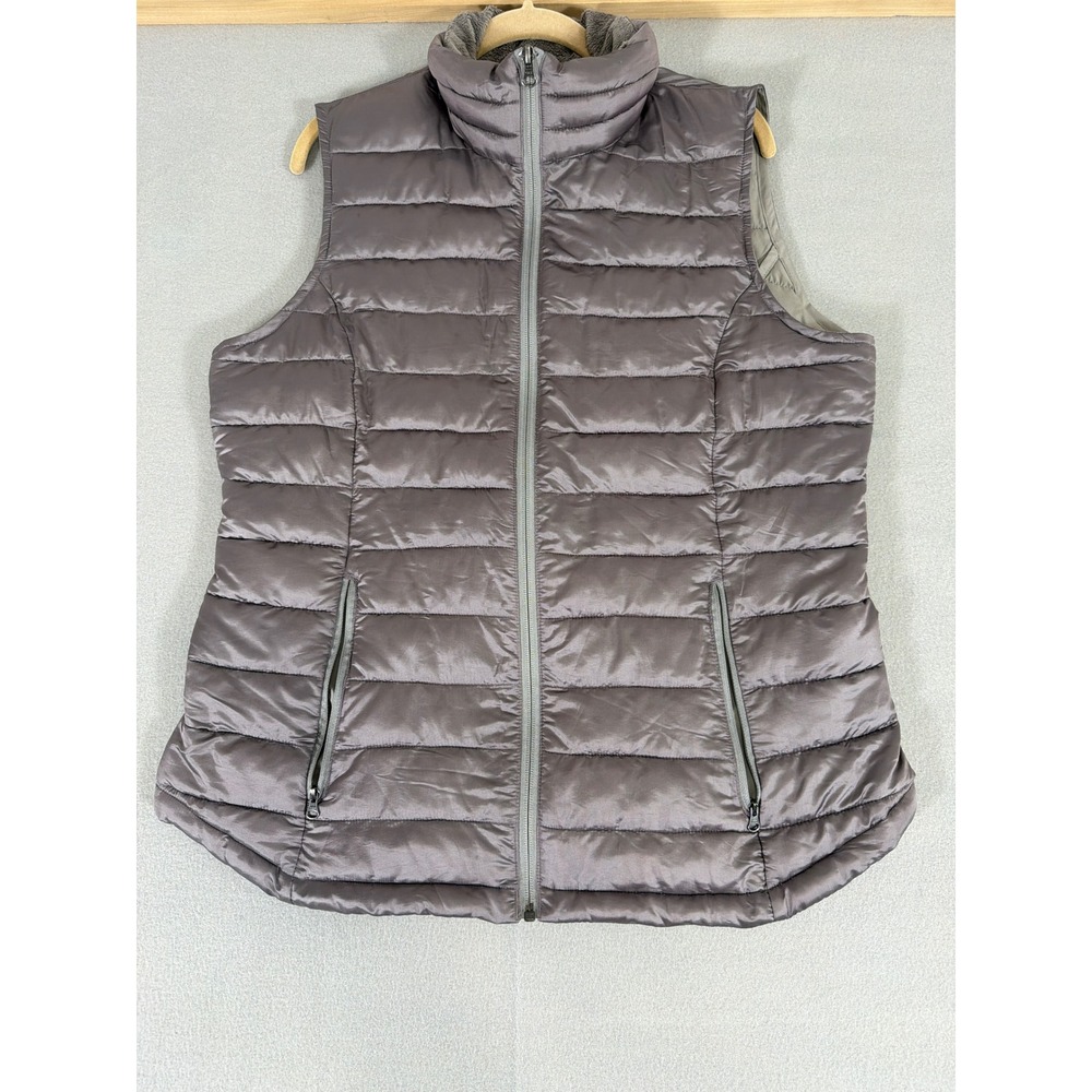 Columbia Womens Puffer Vest Zip up Faux Fur Lined Collar Lavender /gray